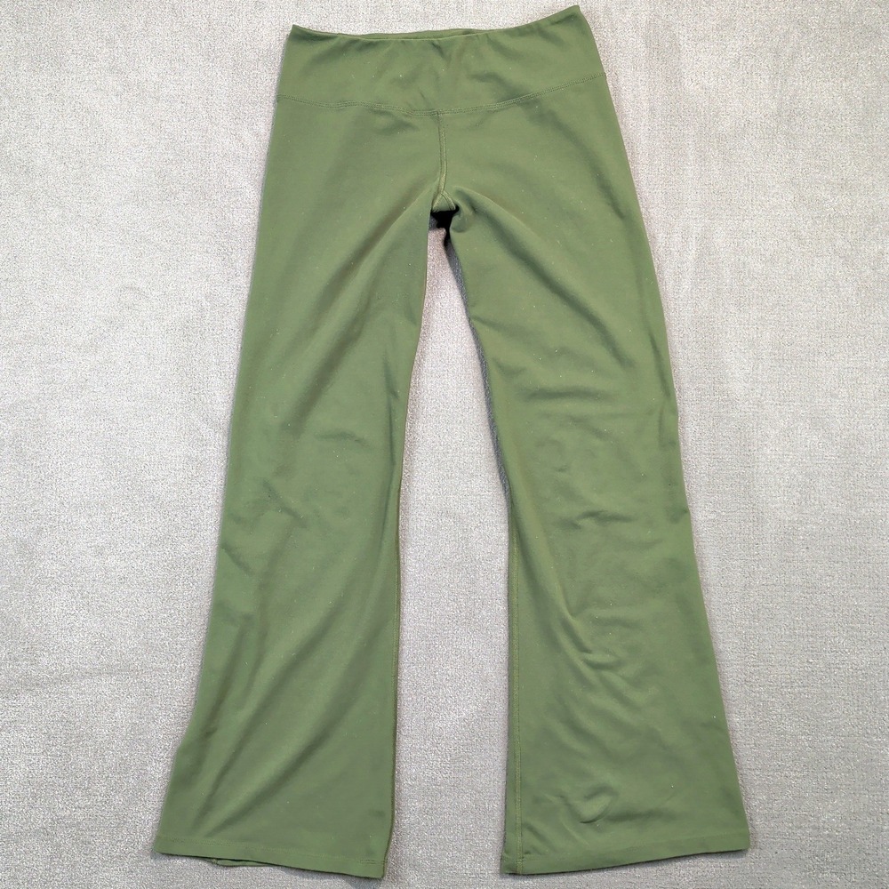 Ojai Yoga Pants Women Small Olive Green Flare Leg Nylon Tactel Lycra Made in USA